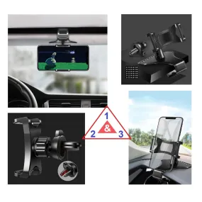 3 in 1 Car GPS Smartphone Holder: Dashboard / Visor Clamp   AC Grid Clip for MaxCom Smart MS453 - Black