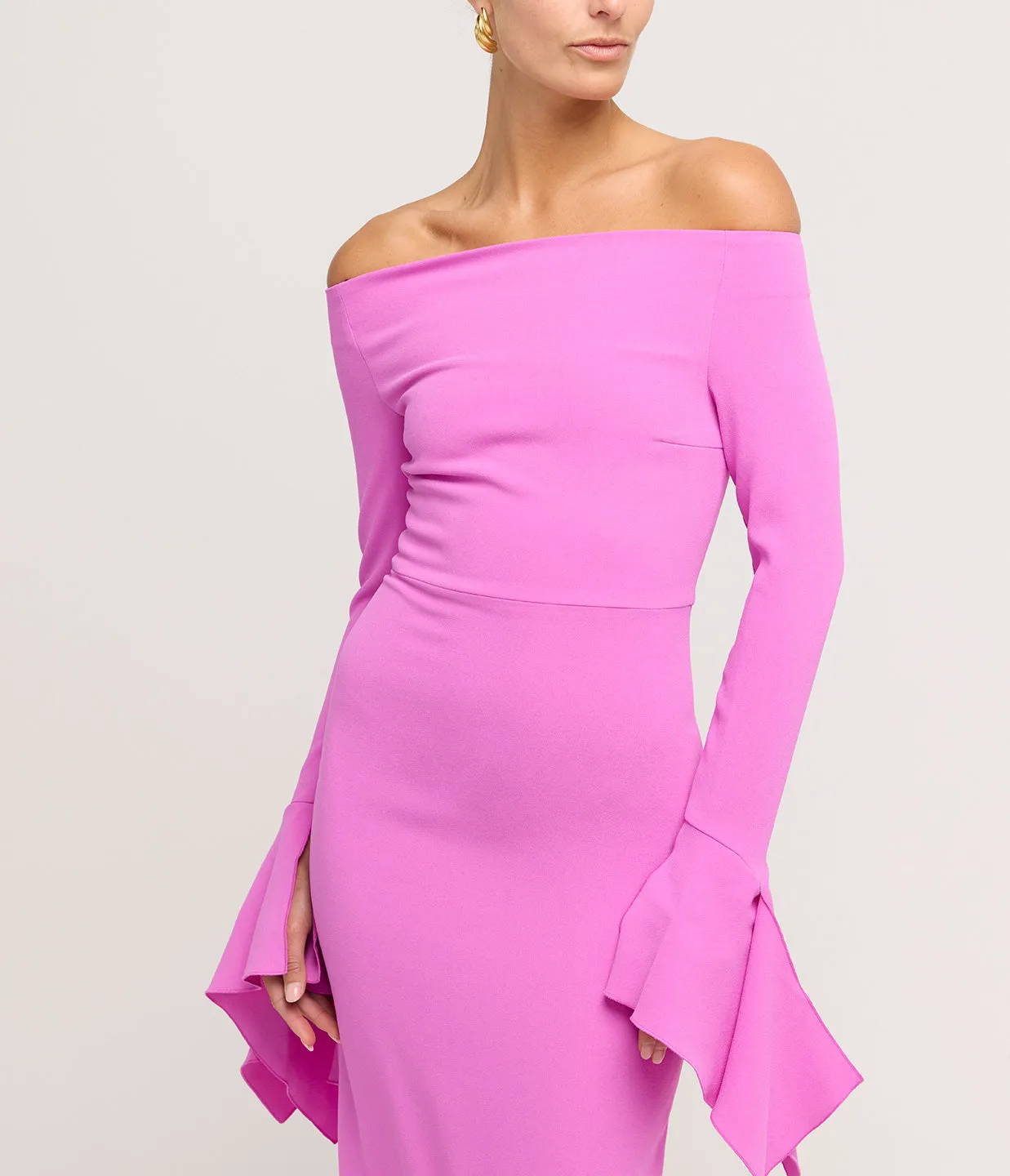 Amalie Long Sleeve Crepe Dress in Pink