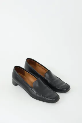 Black Leather Heeled Loafer