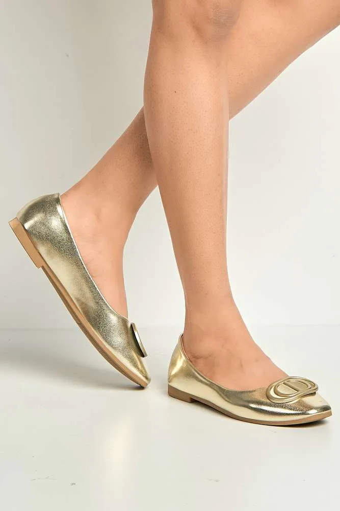 Dalia Monogram Detail Brooch Pumps in Gold