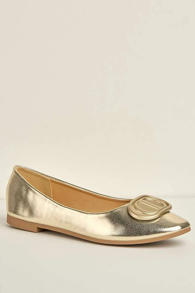 Dalia Monogram Detail Brooch Pumps in Gold