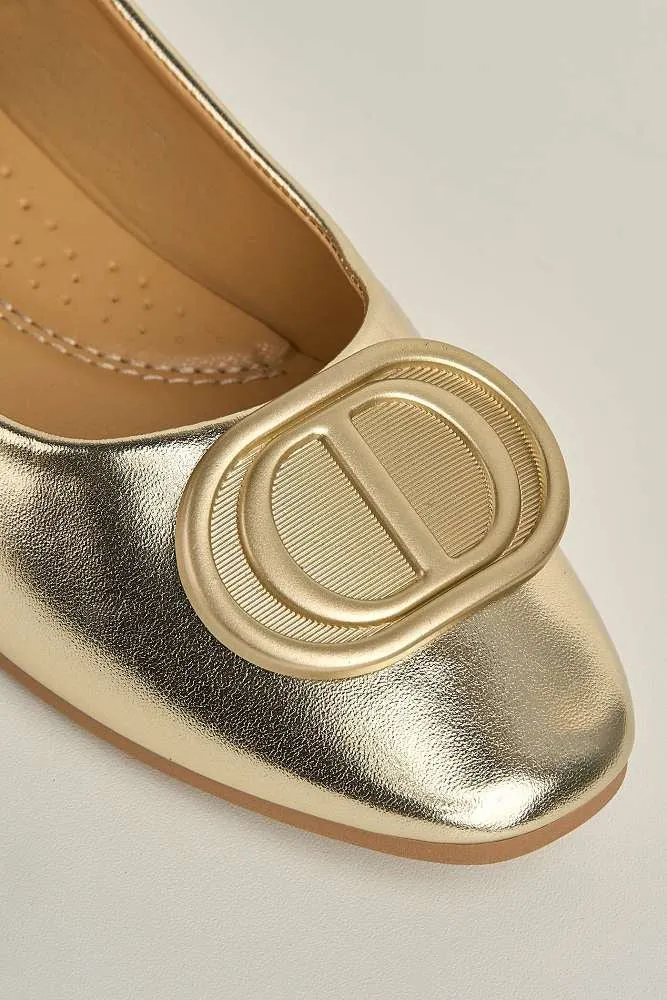 Dalia Monogram Detail Brooch Pumps in Gold