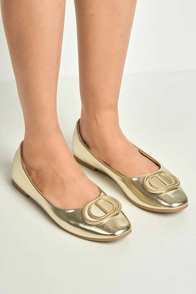 Dalia Monogram Detail Brooch Pumps in Gold