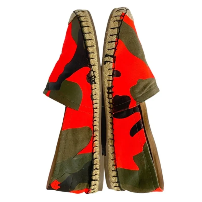 NEW VALENTINO GARAVANI Orange Camouflage Canvas Flat Espadrilles, Size 38