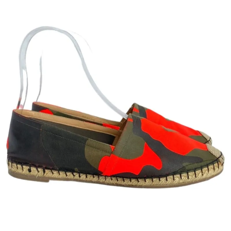 NEW VALENTINO GARAVANI Orange Camouflage Canvas Flat Espadrilles, Size 38