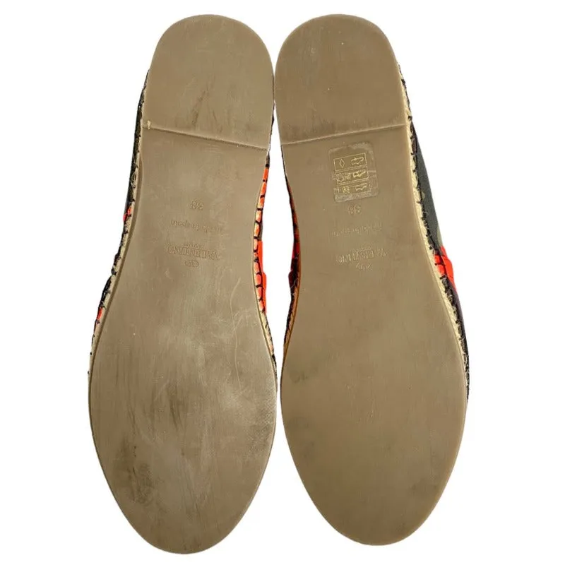 NEW VALENTINO GARAVANI Orange Camouflage Canvas Flat Espadrilles, Size 38