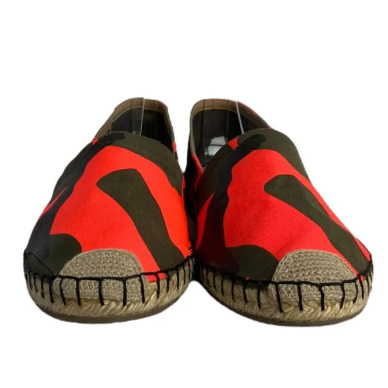 NEW VALENTINO GARAVANI Orange Camouflage Canvas Flat Espadrilles, Size 38