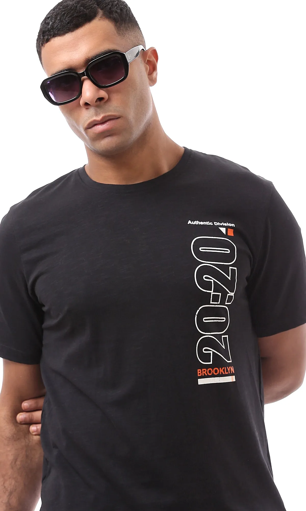 O163637 Front & Back Print Short Sleeves Black Tee
