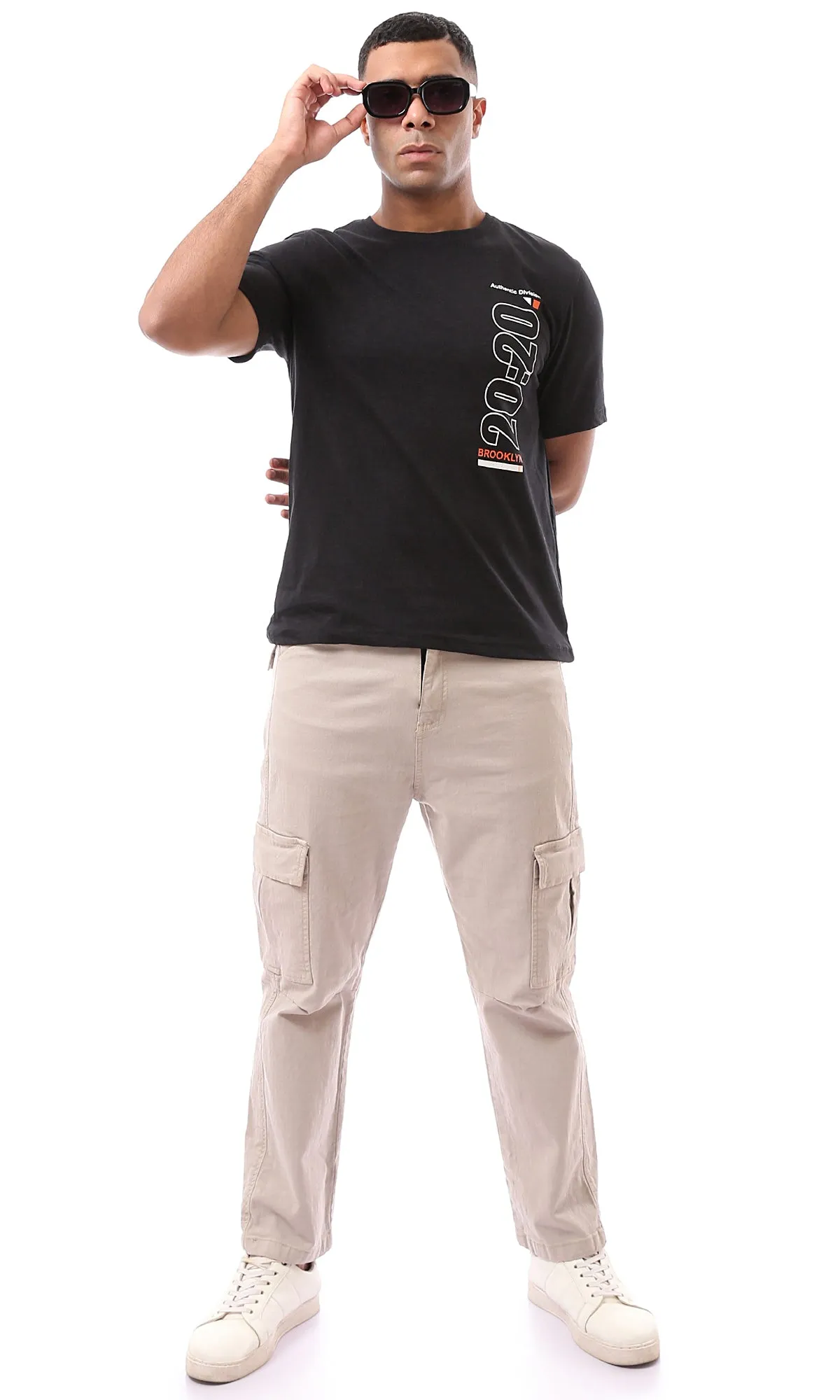 O163637 Front & Back Print Short Sleeves Black Tee