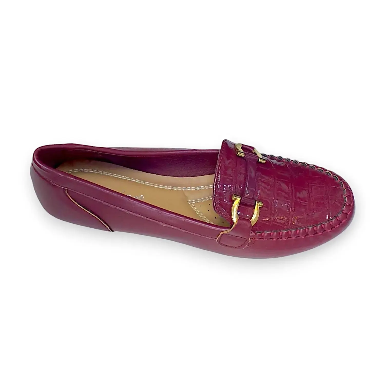 ValenBella Loafer Flats  Croc Embossed with Gold Buckle