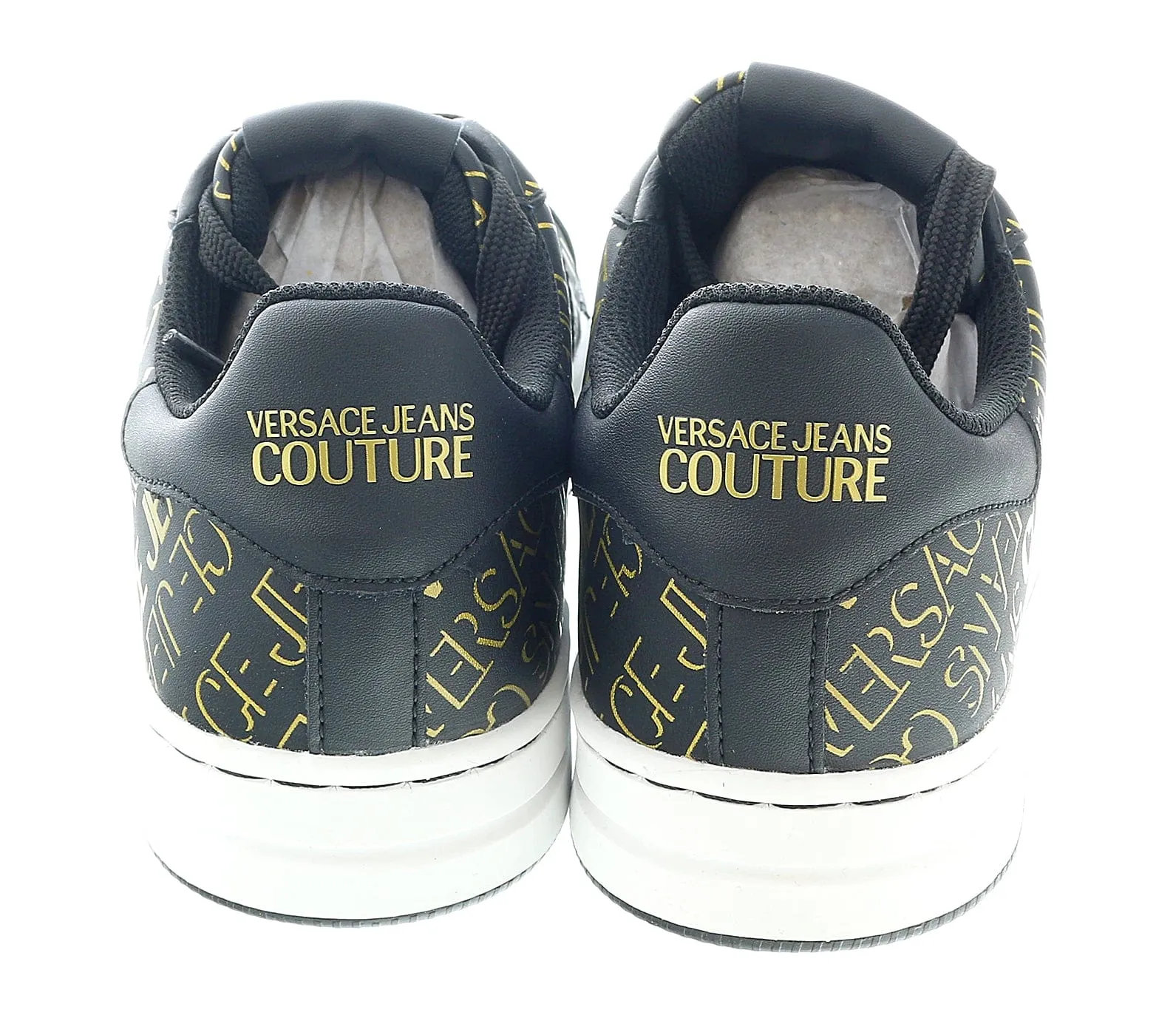Versace Jeans Couture Black Gold All Over Signature Classic Court Sneakers-