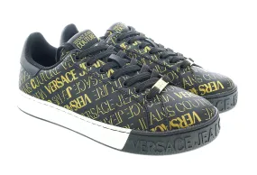 Versace Jeans Couture Black Gold All Over Signature Classic Court Sneakers-