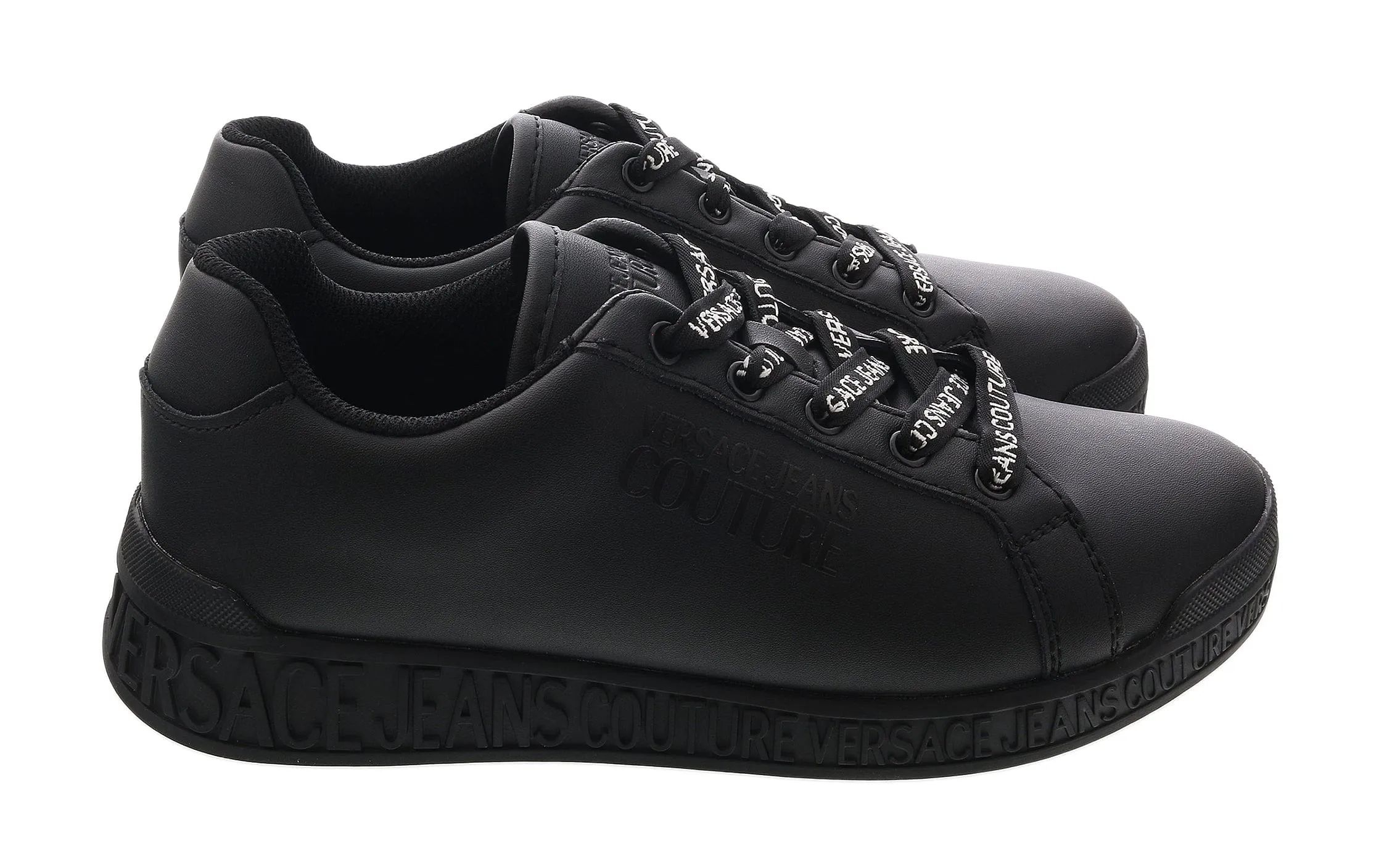 Versace Jeans Couture Black Signature Print Lace Up Sneakers-