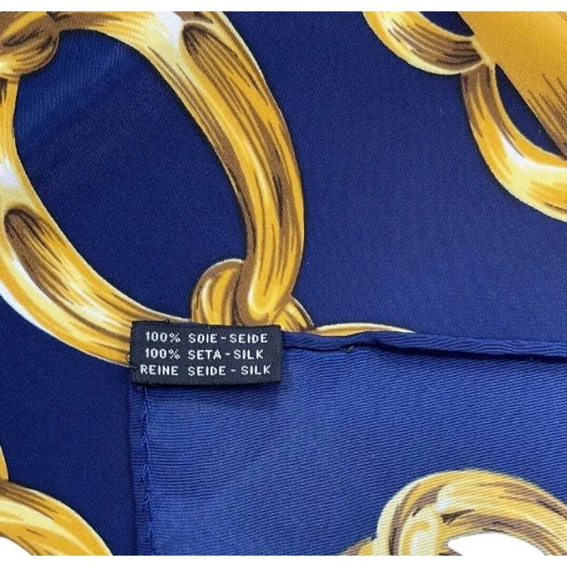 Vintage 90’s Chanel Silk Logo Scarf Chain Print Navy