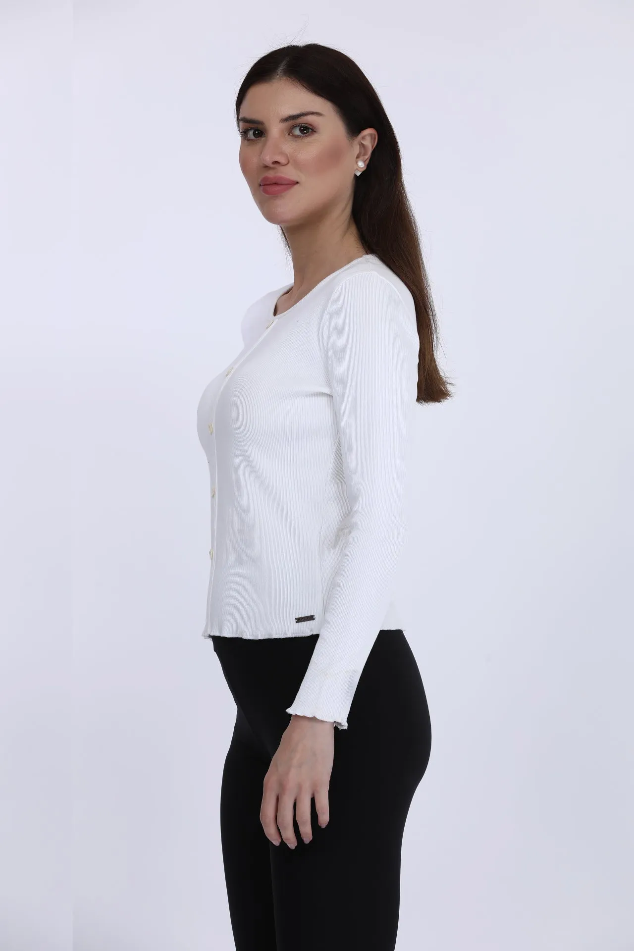 White Ribbed Full Sleeve LT T-Shirt
