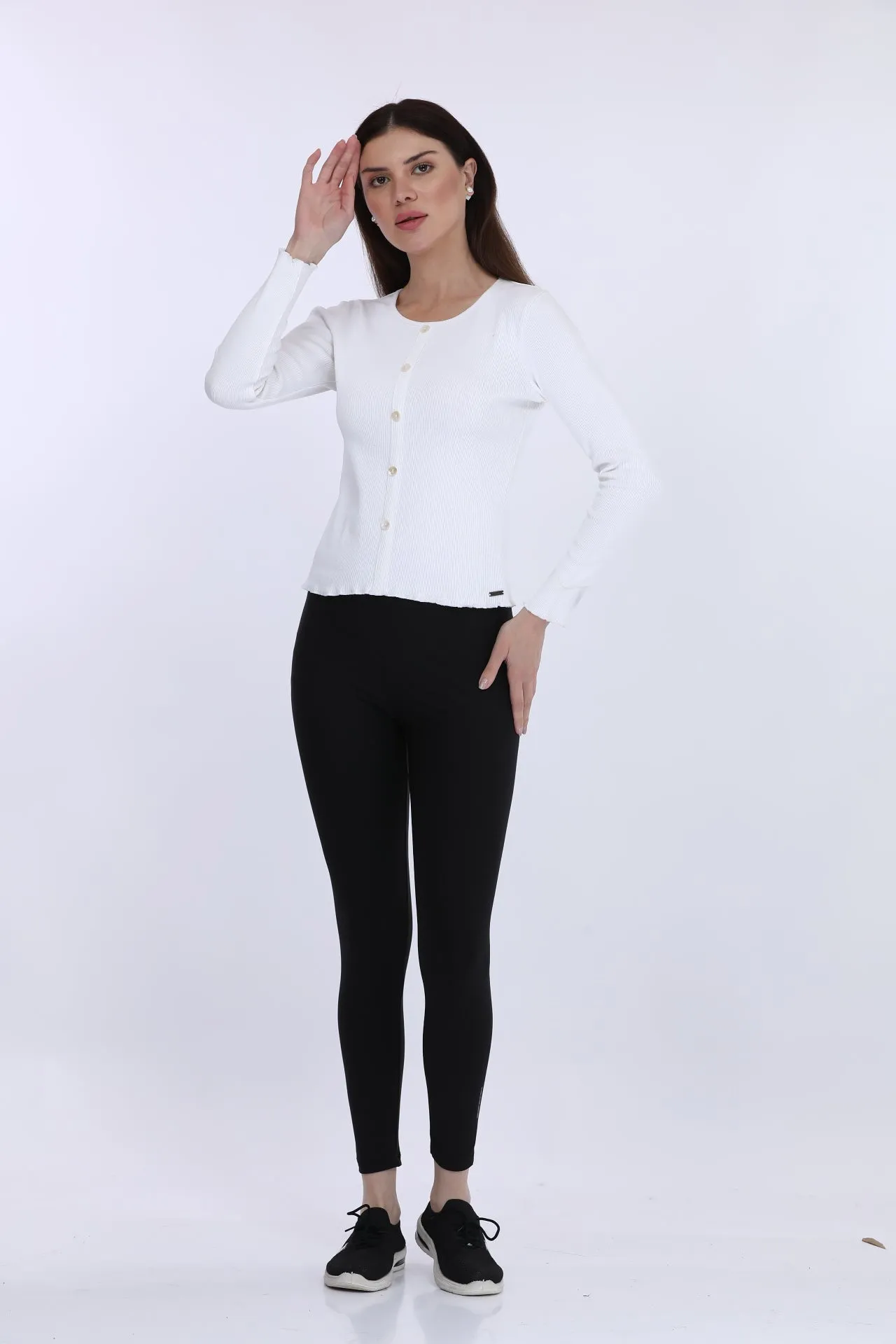 White Ribbed Full Sleeve LT T-Shirt
