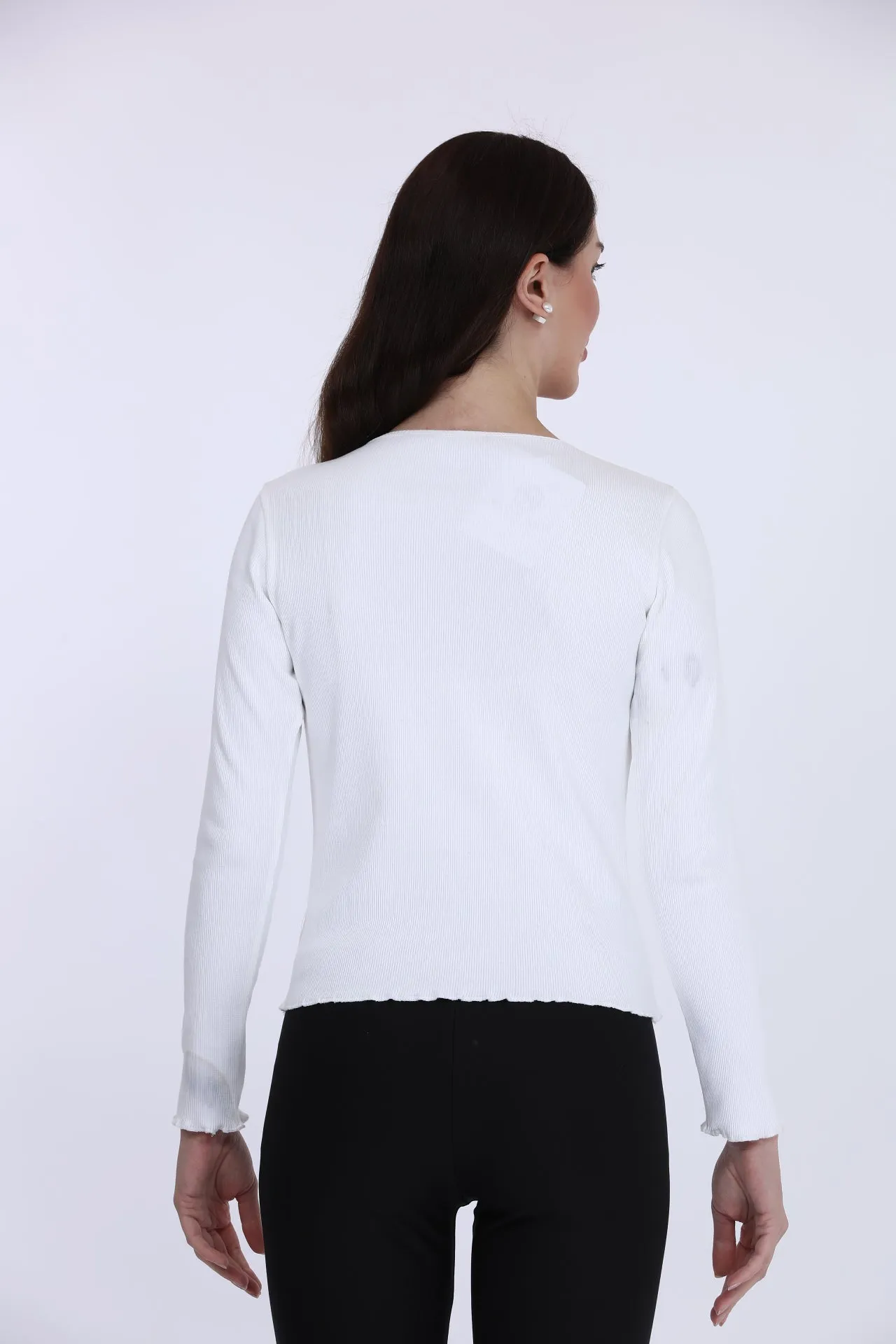 White Ribbed Full Sleeve LT T-Shirt