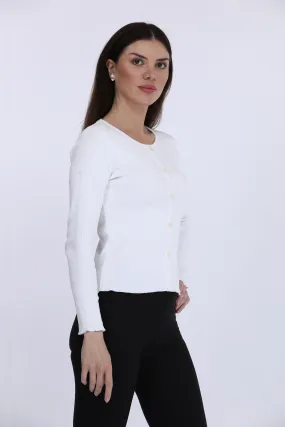 White Ribbed Full Sleeve LT T-Shirt